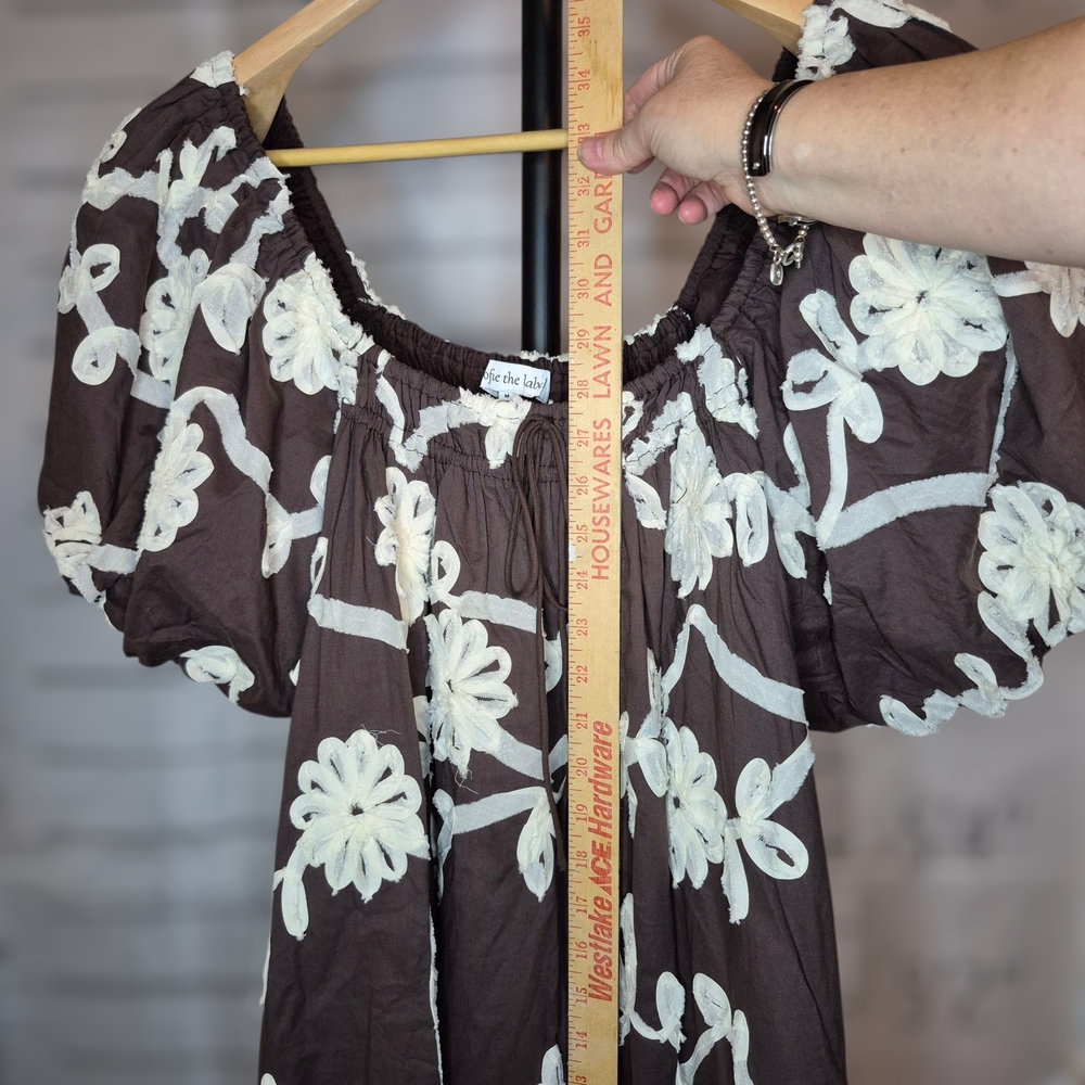 Women’s Brown Maxi Dress with White Floral Embroidery - Picture 6 of 6